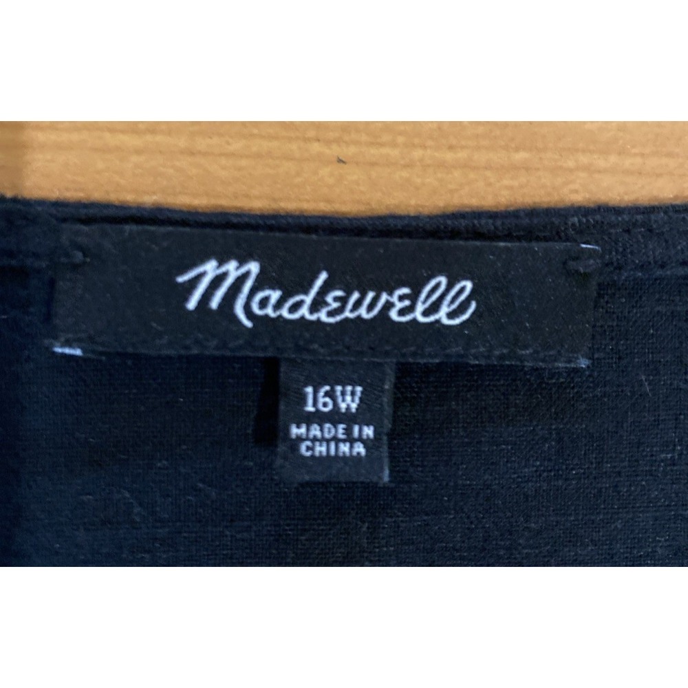 MADEWELL Black Linen Blend Womens Size 16 Sleeveless Ruffled Button Cropped - Picture 7 of 10